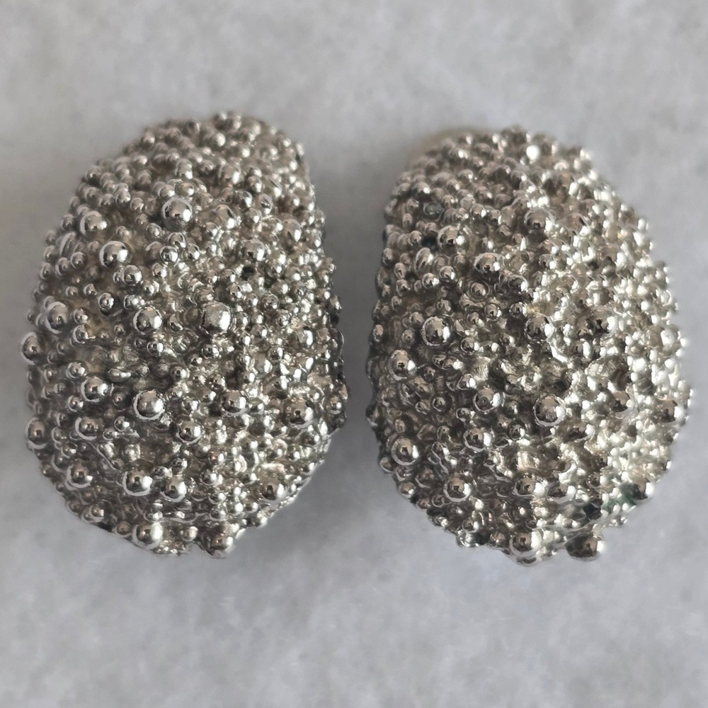 Napier Silver Earrings Tone Bubble Textured Clip On Jewelry